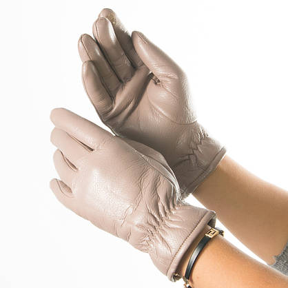 Оптом жіночі рукавички з екошкіри зі складанням на манжеті № 19-1-58, фото 2