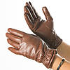 Оптом жіночі рукавички з екошкіри зі складанням на манжеті № 19-1-58, фото 6