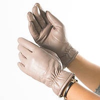 Женские перчатки из экокожи со сборкой на манжете № 19-1-58-1 бежевый S