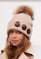 Теллая детская шапка для девочки Dembo House Украина 20-01-002 Розовый 54см