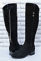 Женские зимние сапоги ботфорты на полную широкую ногу голенище черные замшевые большого размера 39