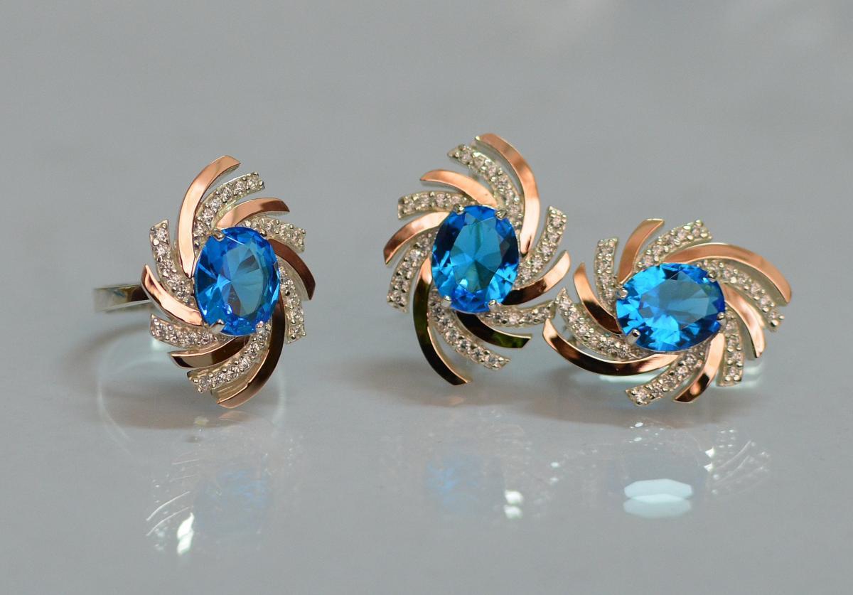 Срібний гарнітур з золотими пластинами, фото 1