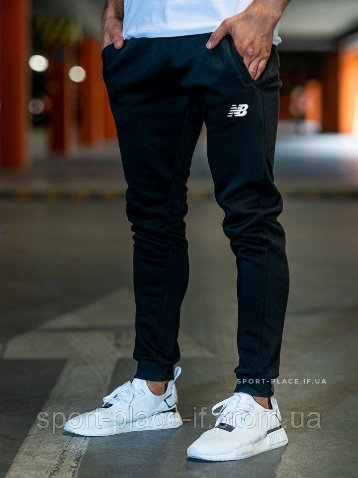 Чоловічі спортивні штани New Balance (The Беланс) чорні на манжетах (чолові спортивні штани джогери)