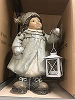 Новогодние фигурки статуэтки детки из керамики 45-50 см девочка с фонариком