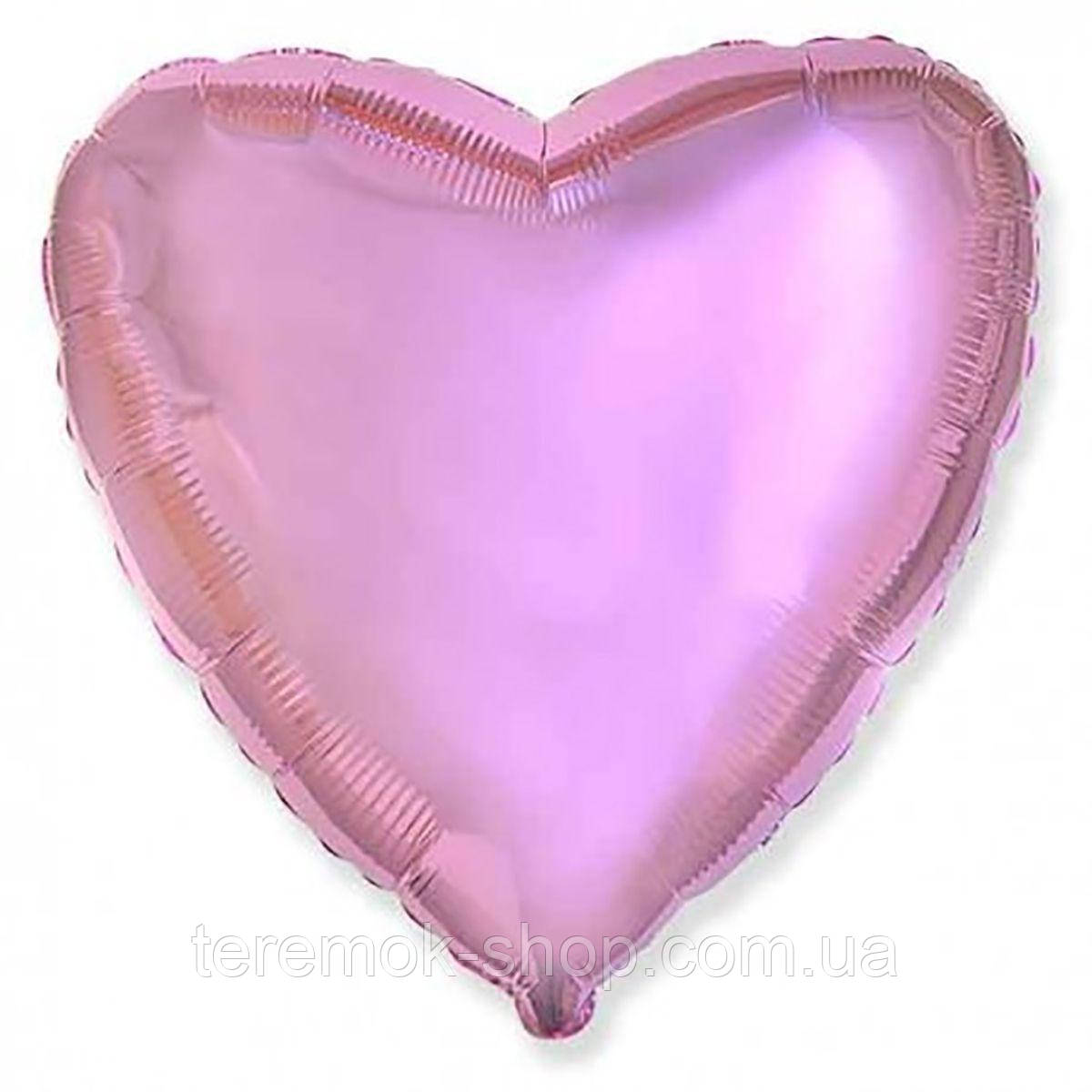 Фольгована куля серце рожеве металік, повітряна надувна кулька без малюнка 45 см 18" Flexmetal Іспанія
