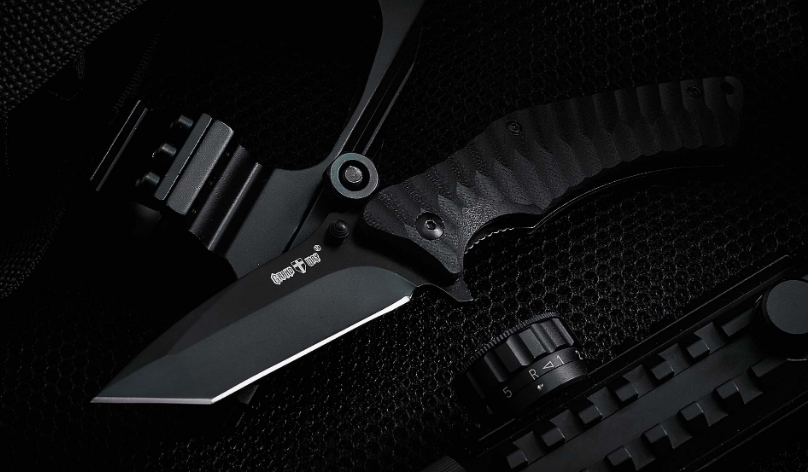 Ніж складаний компактний, є два кінчика у клинка, міцний для силового різання, з фігурними вигинами, фото 1