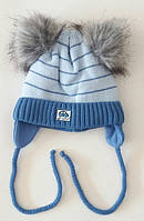 Зимняя шапка для мальчика на завязках 38-40 см