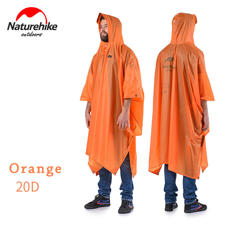 Дощовик пончо плащ-палатка накидка від дощу Naturehike 20D nylon Silicone помаранчевий