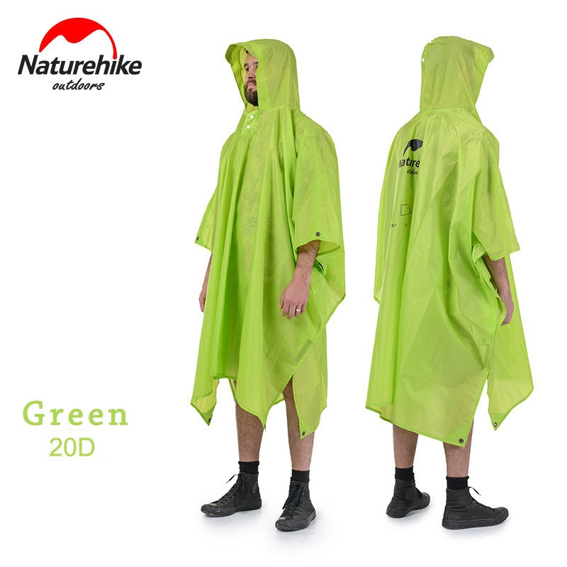 Дощовик пончо плащ-палатка накидка від дощу Naturehike 20D nylon Silicone зелений