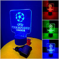 3d-светильник Лига Чемпионов (лого), 3д-ночник, несколько подсветок (батарейка+220В)), подарок футболисту