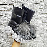 Зимові жіночі шкіряні черевики на високій підошві з хутряним помпоном, фото 3