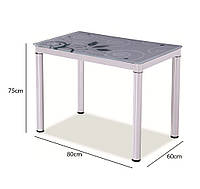 Маленький білий кухонний стіл Signal Damar 80х60см скляний з малюнком і білими ніжками Польща