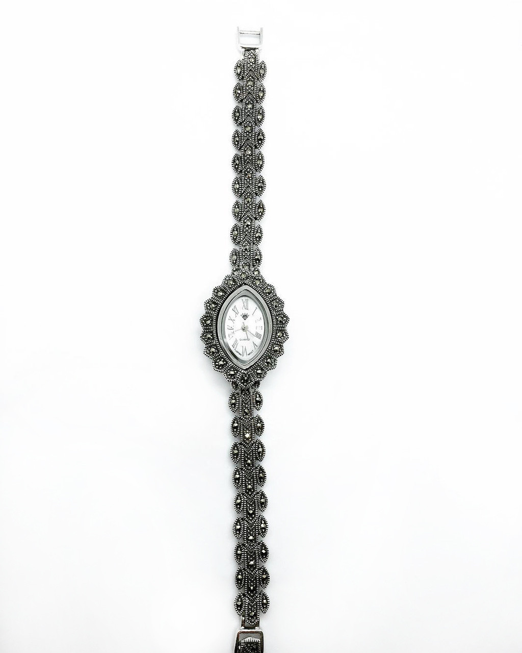 Годинник з крапельного срібла 925 класичні з камінням марказит, фото 1
