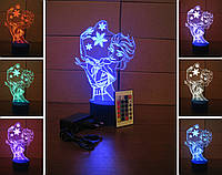 3d-светильник Эльза Frozen, 3д-ночник, несколько подсветок (на пульте), подарок маленькой девочке