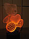 3d-світильник Ведмедик з серцем, 3д-нічник, кілька підсвічувань (на батарейці), фото 2