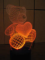 3d-светильник Мишка с сердцем, 3д-ночник, несколько подсветок (батарейка+220В), романтический подарок