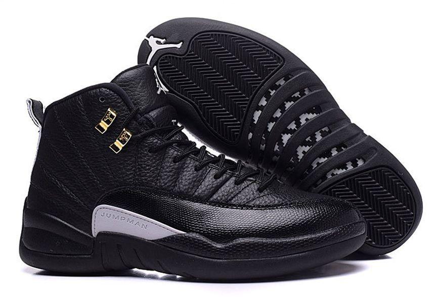 Кросівки Джордан шкіряні чоловічі чорні - Air Jordan 12, екошкіра еліт репліка