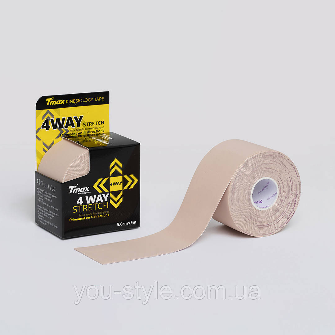 Спортивний тейп Tmax Tape 4 Way 5см х 5м Бежевий