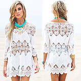 Пляжне плаття-туніка, мереживна, стиль бохо, біле, фото 2