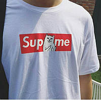 Белая футболка supreme x ripndip | кот лого