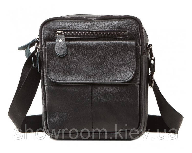 Чоловіча сумка месенджер Leather Collection (1108) чорна шкіряна