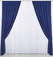 Готовые шторы синего цвета с подхватами размер штор 150 х 290 см 2 штуки