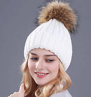 Шапка зимняя женская теплая. Модная женская шапка бини (белая)