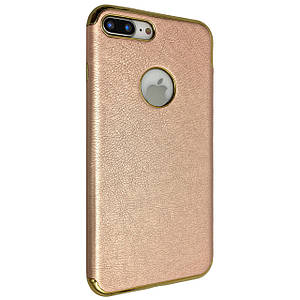 Чохол-накладка DK силікон хром борт шкіра під лого для Apple iPhone 7 / 8 Plus (rose gold)