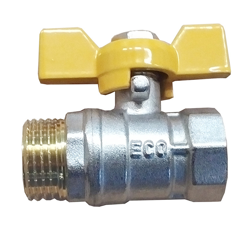 Кран кульовий 1/2" ЗВ нікель жовтий метелик ECO 24/240, фото 1