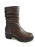 Модные зимние женские кожаные полусапожки с мехом на низком каблуке сапоги короткие теплые комфорт Romax 550 37р=23,5 см