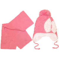 Дитяча зимова шапочка р. 52-54 для дівчинки на овчині з шарфиком на зав'язках 1585 А Рожевий