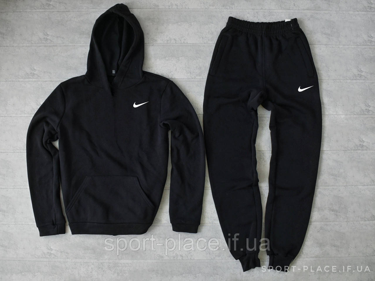 Чоловічий спортивний костюм Nike чорний (ЗИМА) з начосом , толстовка маленька емблема, штани репліка