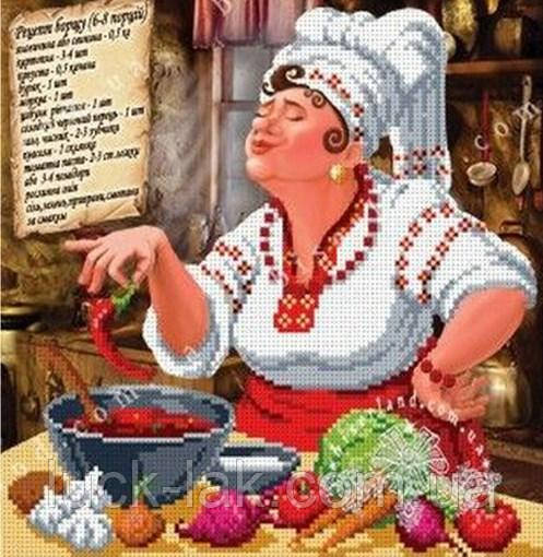 Алмазна вишивка господиня на кухні 30х30 см, повна викладка, квадратні стрази