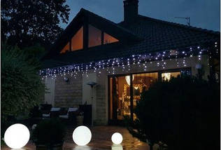 Новорічна гірлянда бахрома 12 м 300 LED (Холодний білий з синім спалахом), фото 3