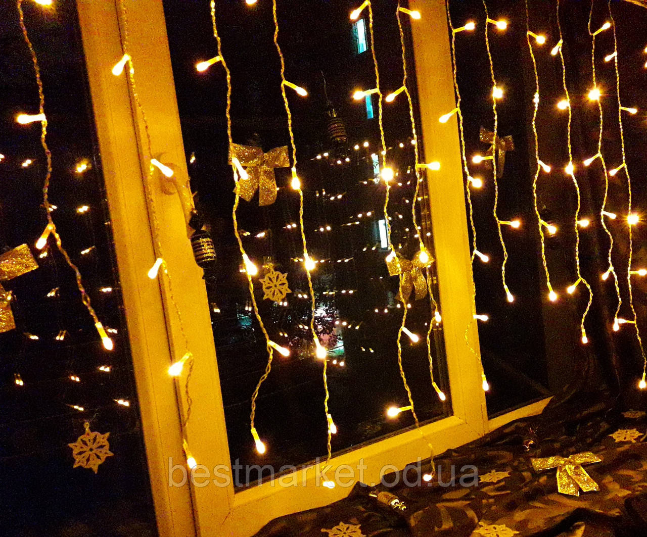 Новорічна світлодіодна Гірлянда Штора — Бахрома 120 LED А Лампочок 3 х 0,7 пр/ш Жовтий