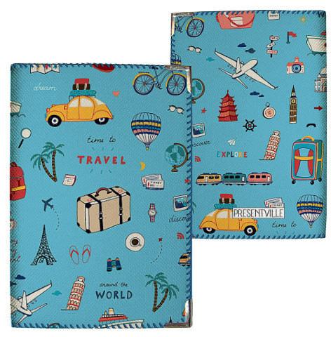 Обкладинка на паспорт Time to travel на голубом фоне (тканина), фото 1