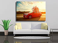 Картина на холсте "Автомобиль с велосипедами на дороге"
