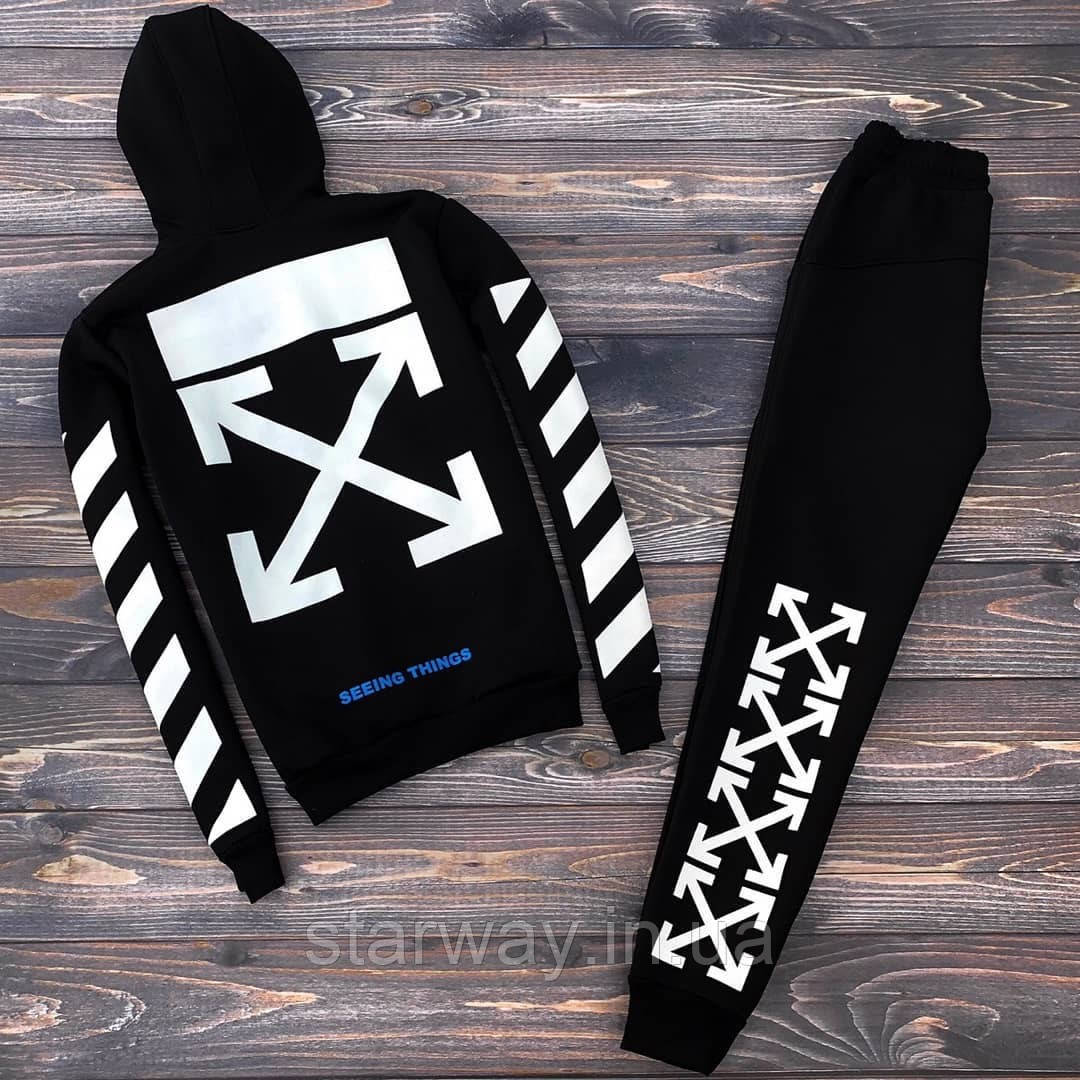 Спортивний чорний костюм off white з капюшоном | офф вайт лого