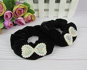 Велюрові гумки для волосся з перловими бантиками Ø 11 см 12 шт/уп. чорні
