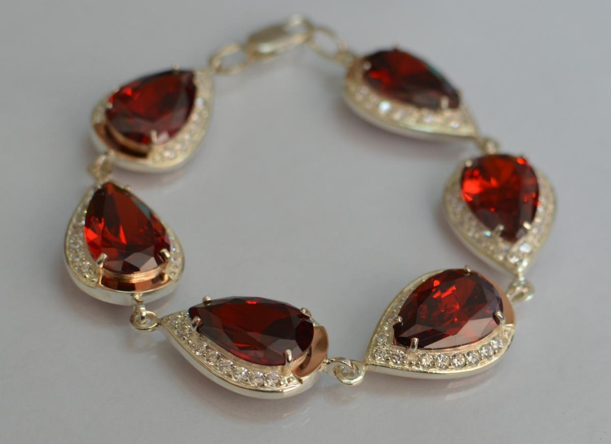 Срібний браслет зі вставками з золота 16.5 см, фото 1