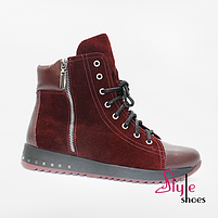 Стильні черевики жіночі з бордової шкіри 39 размер, фото 2