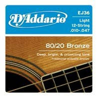 Струны для акустической гитары D'ADDARIO EJ36 80/20 Bronze Light 12-String