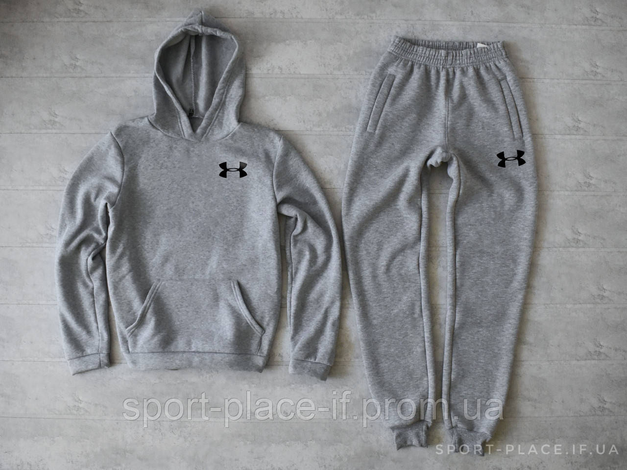 Чоловічий спортивний костюм Under Armour сірий (ЗИМА) з начосом, толстовка маленька емблема репліка