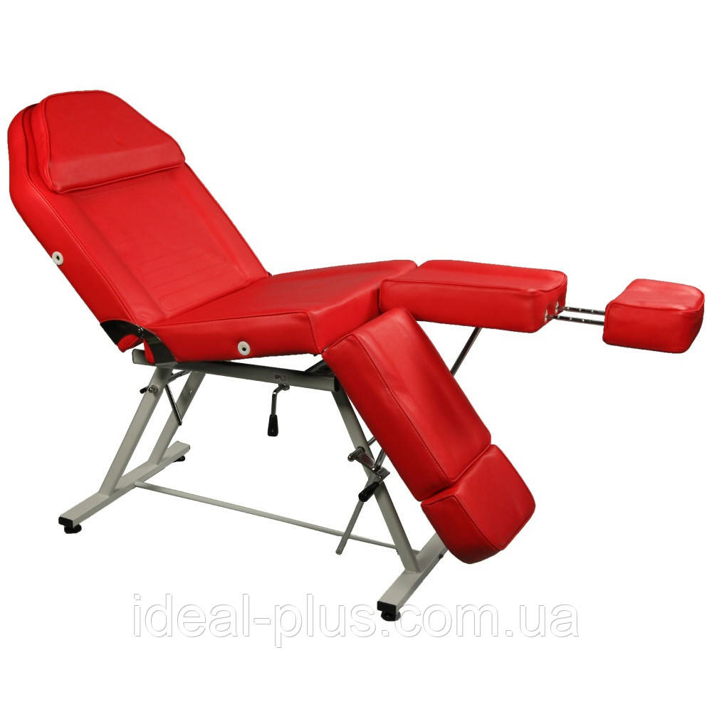 Педикюрное крісло кушетка з роздільним підніжкою в червоній оббивці, фото 1