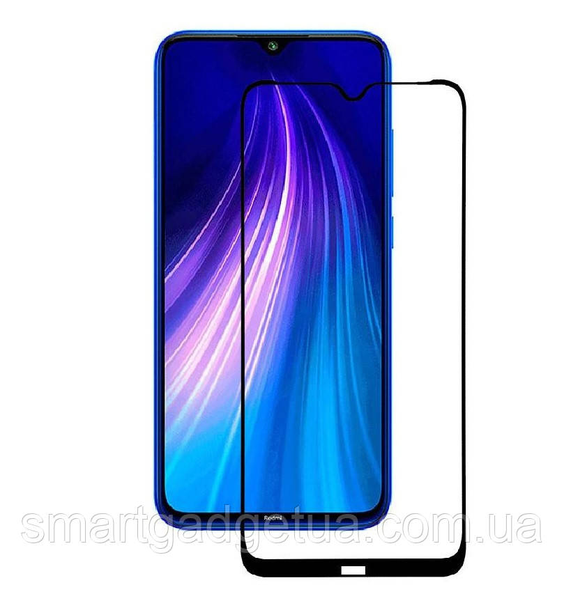 Захисне скло 9D, 9H Повної обклейки для Xiaomi Redmi Note 8T, Захоплення скло