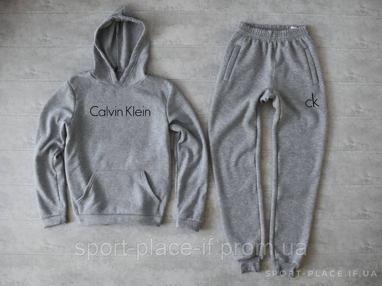 Чоловічий спортивний костюм Calvin Klein сірий (ЗИМА) з начосом, толстовка велика емблема репліка