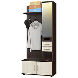 Маленька вузька міні прихожа 90 см у коридор з дзеркалом і тумбою для взуття Рів'єра Еверест венге