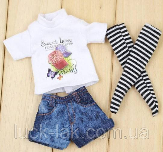 Одяг для байз набір джинсовий шорти, майка та панчохи-гаєтри для ляльки Айсі, Блайз, фото 1