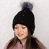 Шапка в'язана для дівчаток з помпоном Розмір 52-54 Мікс колір. 2341(52-54) Vertex Україна, фото 3