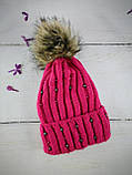Шапка в'язана для дівчаток з помпоном Розмір 52-54 Мікс колір. 2341(52-54) Vertex Україна, фото 4
